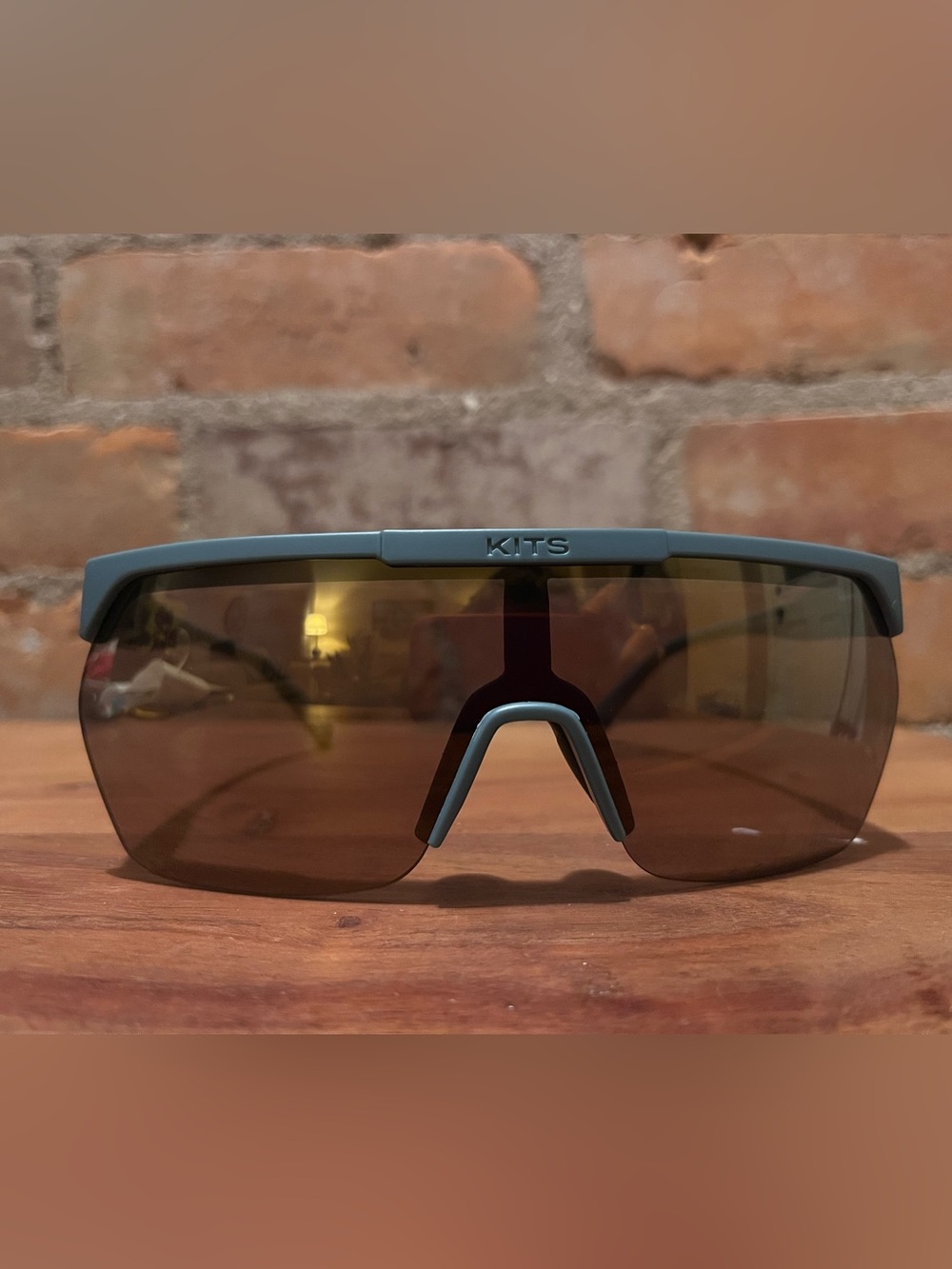 Sporty Shield Sunglasses in Steel Grey with Gold Mirror Lenses